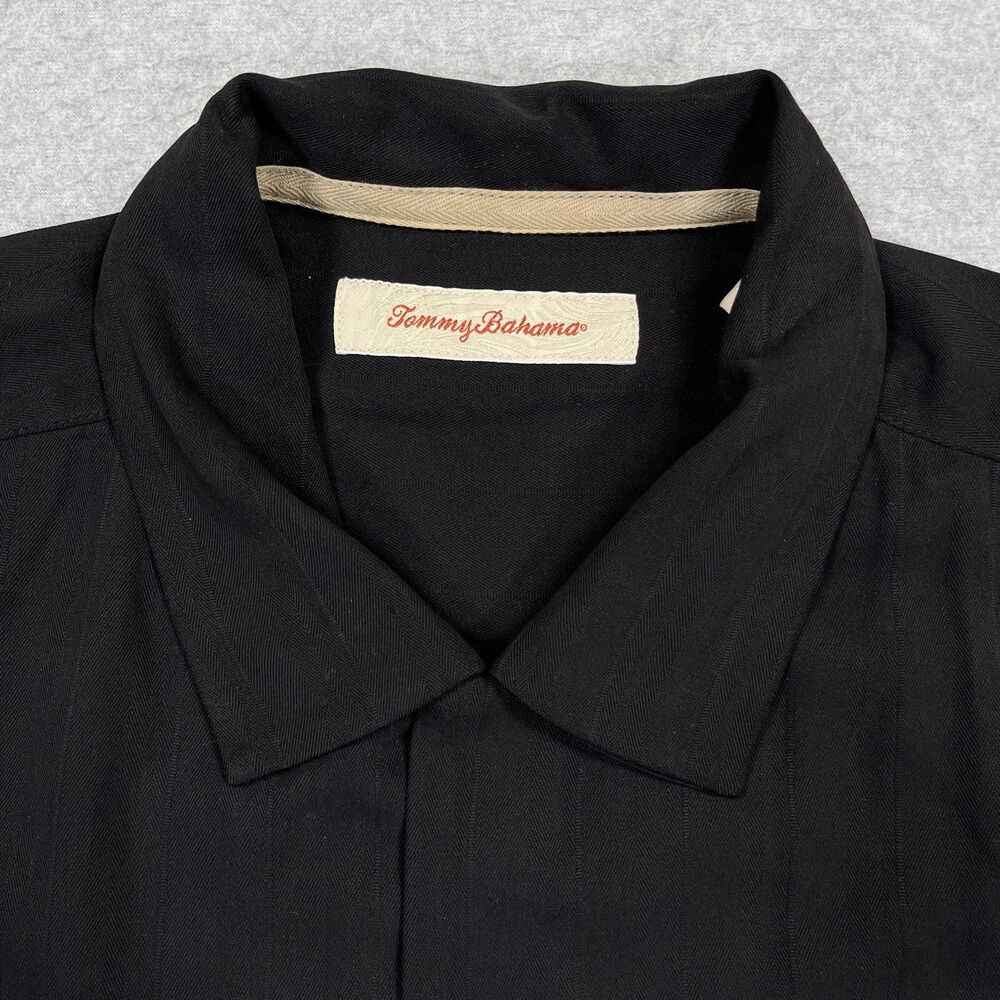 Tommy Bahama Shirt Mens Medium M Black Shot in the Dark Silk Golf Hawaiian Camp - Picture 12 of 14
